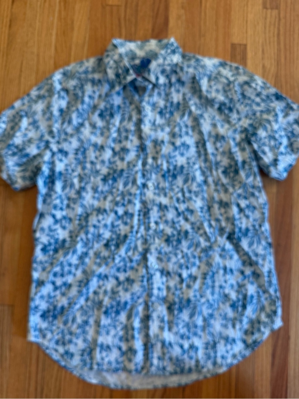 Robert Graham Mens MED Blue Abstract Floral Short Sleeve Shirt Button Down